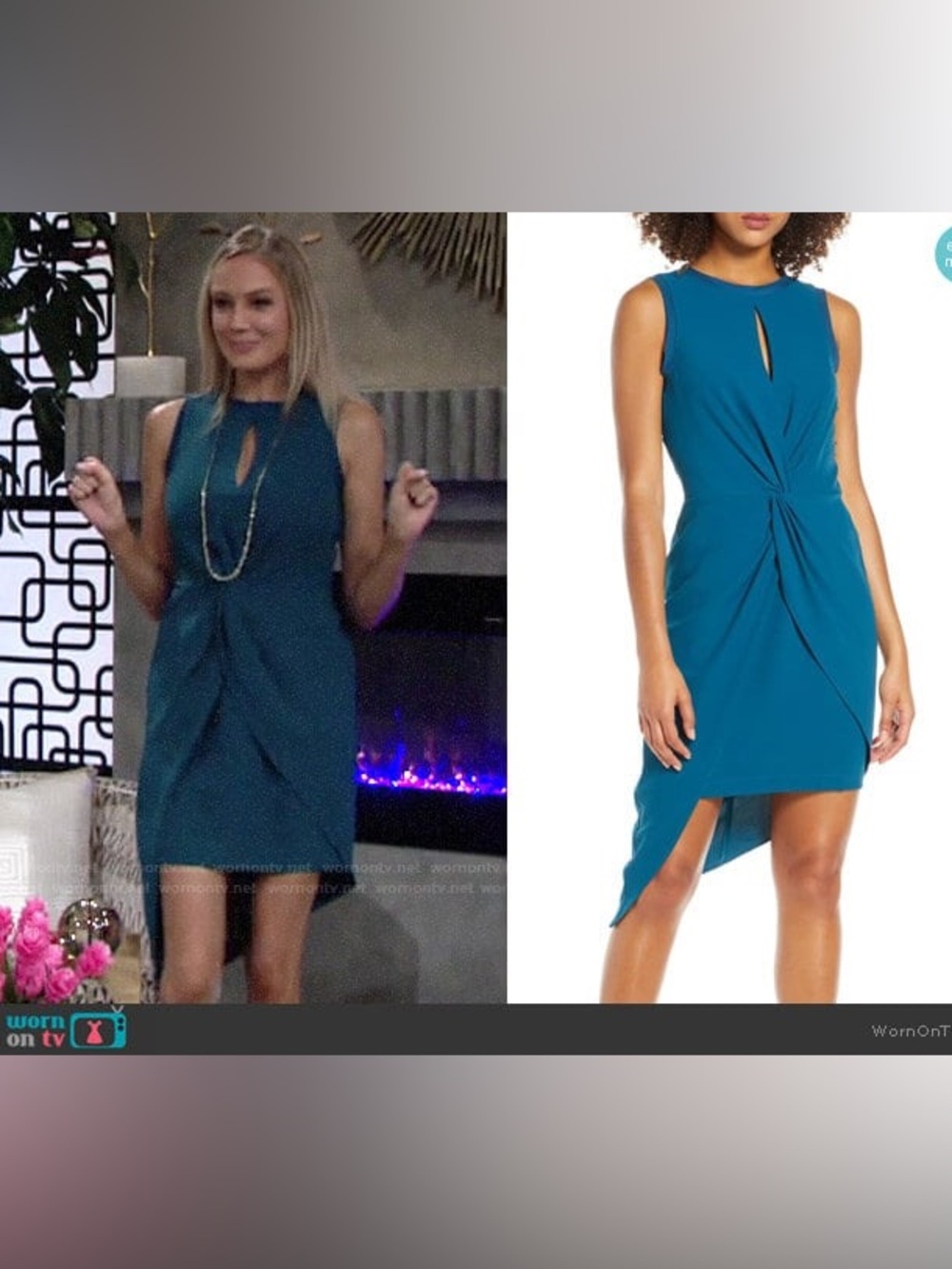 Harlyn Sheath Asymmetrical Dress Large Twisted Knot High Low Hem Teal Sleeveless